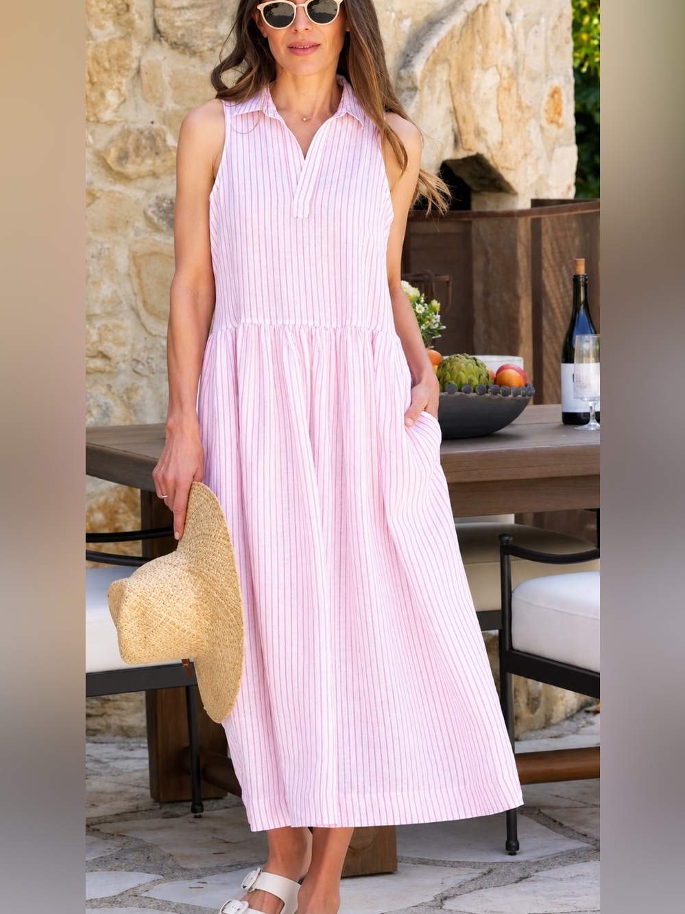 Frank & Eileen Daphne 100% linen striped popover dress, small